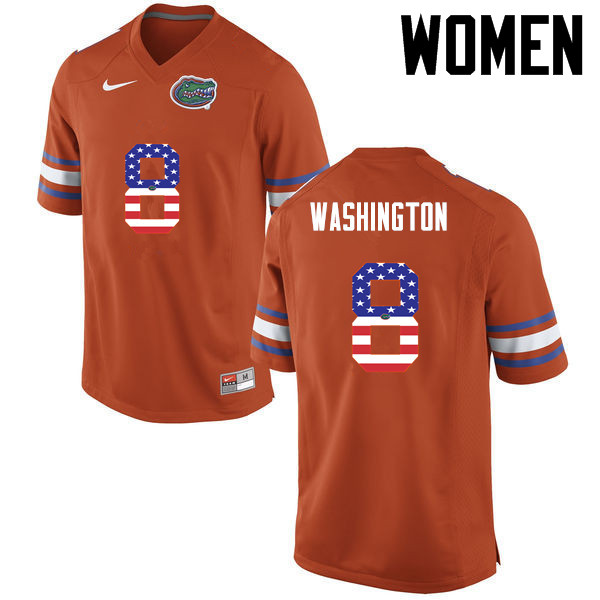 Women Florida Gators #8 Nick Washington College Football USA Flag Fashion Jerseys-Orange - Click Image to Close